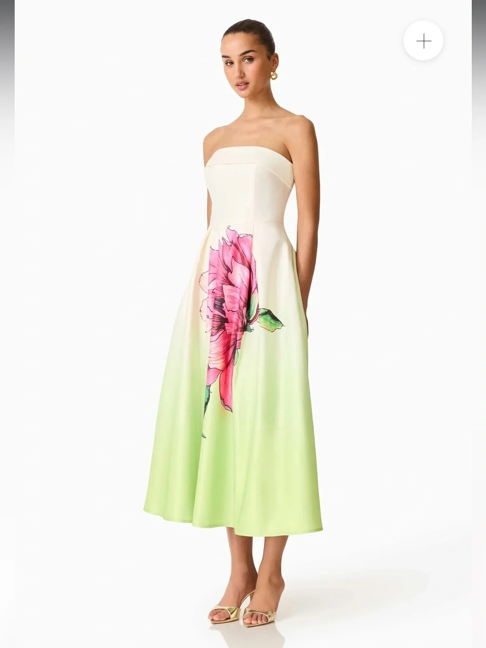 elliatt elisia green & pink floral print strapless satin maxi gown dress small - Picture 6 of 13